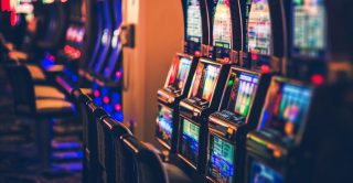 A row of gambling slot machines