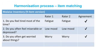 Table highlights the item matching task of the harmonisation process