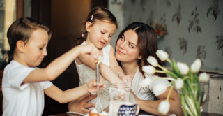 Mother with her young daughter and son